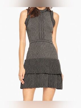 Parker Jojo Knit Dress Black & Gold Metallic Ruffle Detail Size S